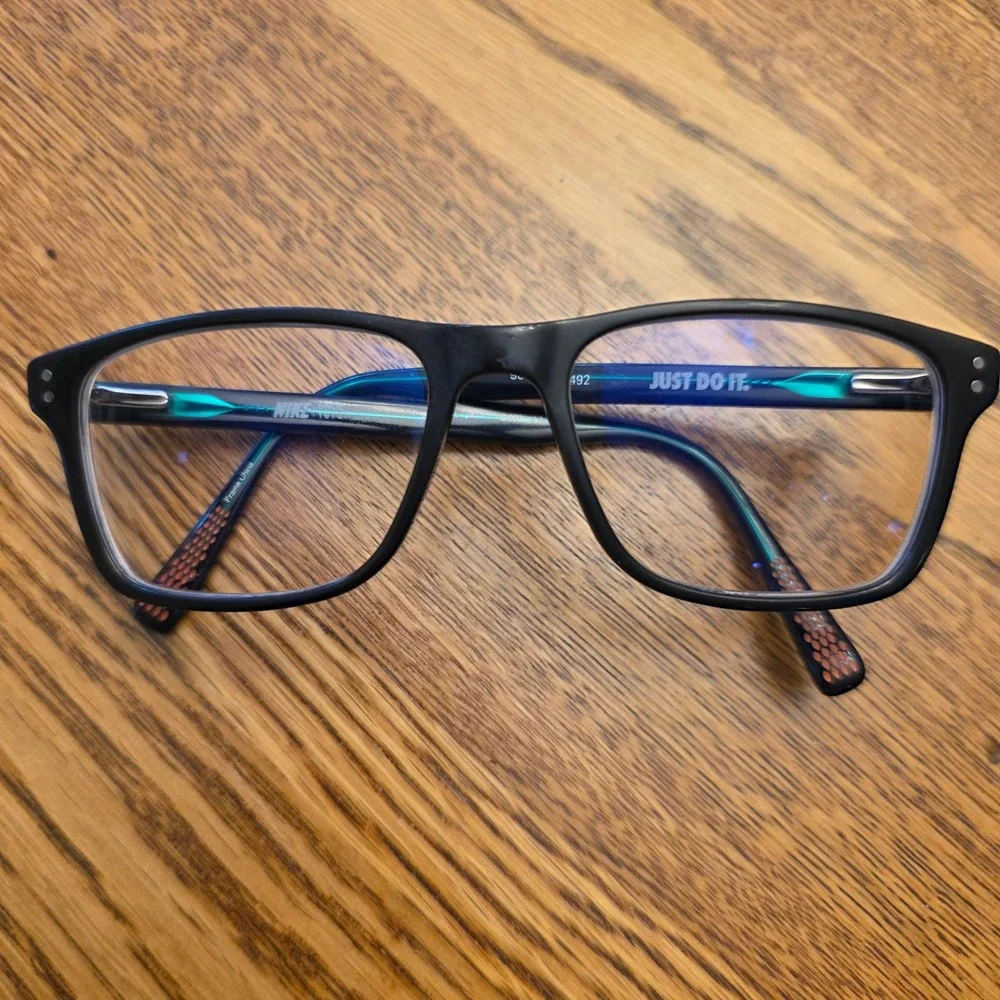 Nike 7090 Black Rectangular‎ Eyeglasses Frames Only Modern Style Green Accents